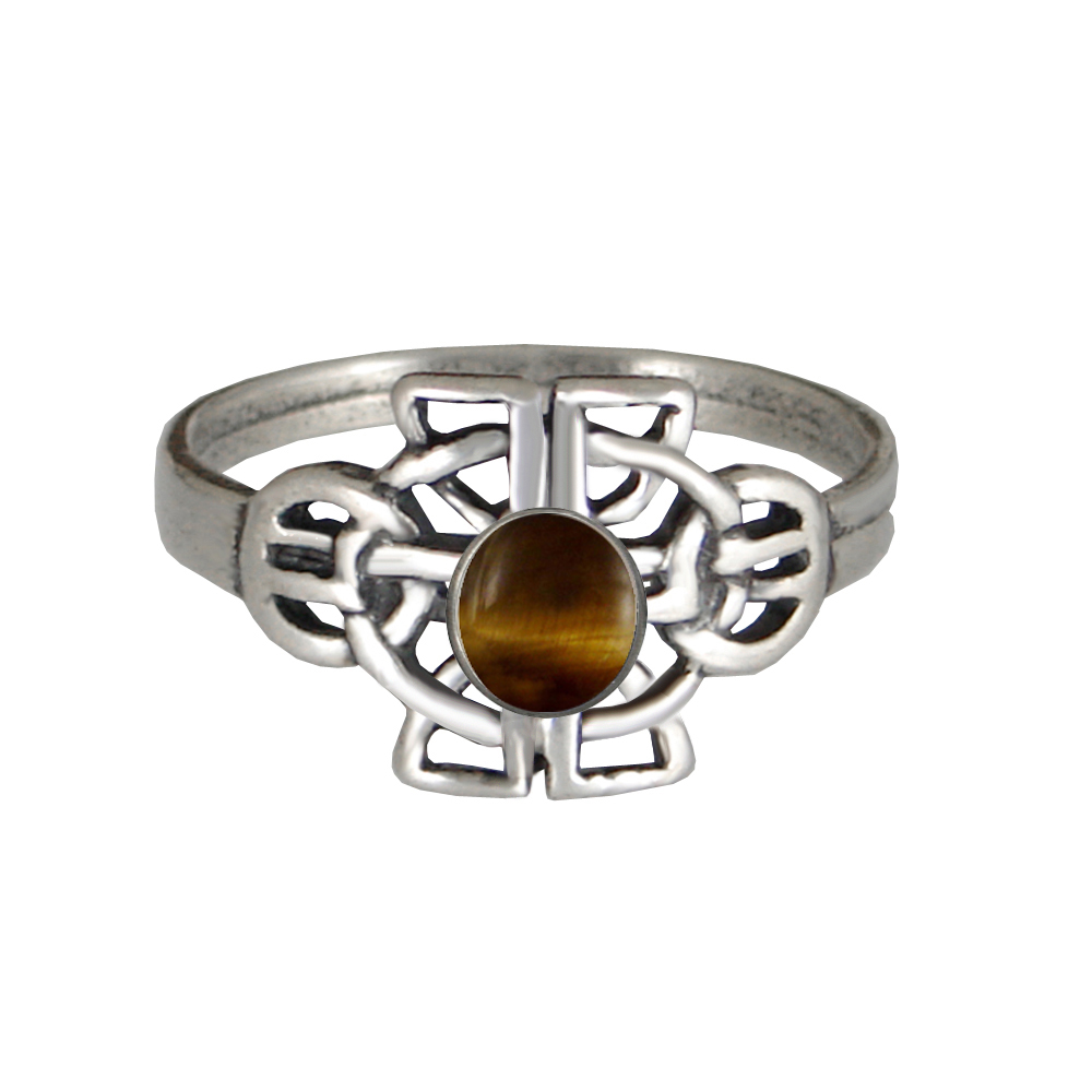 Sterling Silver Celtic Knotwork Ring With Tiger Eye Size 11